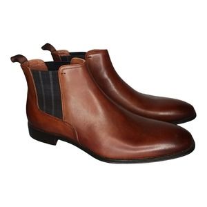 Florsheim Belfast Gore Men's Cognac Leather Chelsea Ankle Boots New Sz 14 Plaid